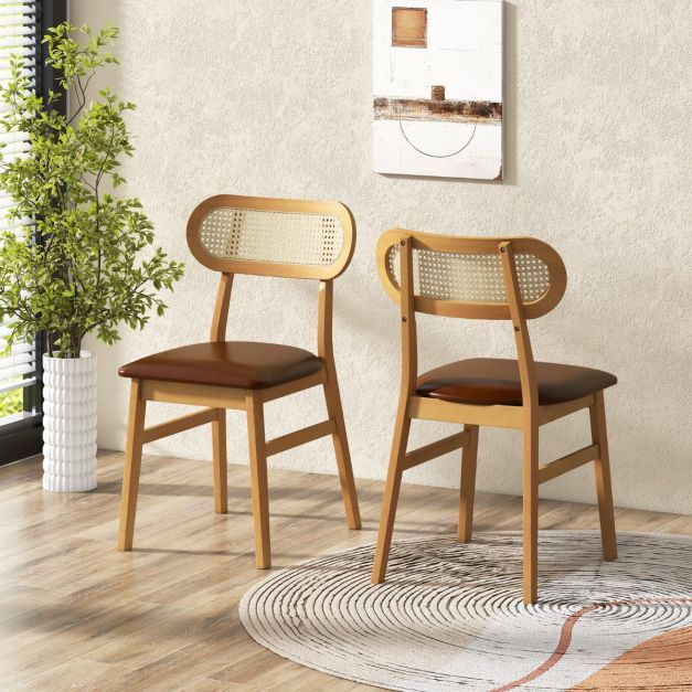 2er-Set Esszimmerstühle im Boho-Stil mit gepolsterter Sitzfläche Braun