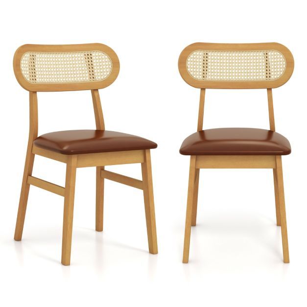 2er-Set Esszimmerstühle im Boho-Stil mit gepolsterter Sitzfläche Braun