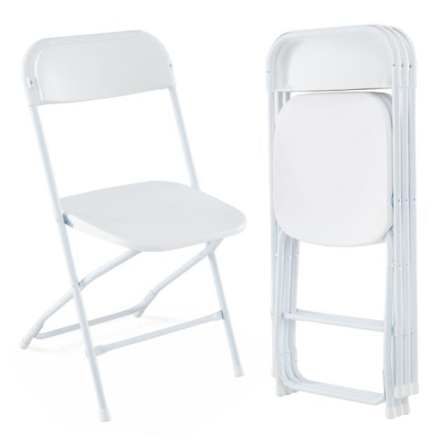 4er Set Metall Klappstühle mit Kunststoffsitz &amp; Rückenlehne Tragbare Terrassenstühle Weiss