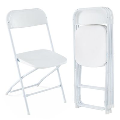 4er Set Metall Klappstühle mit Kunststoffsitz &amp; Rückenlehne Tragbare Terrassenstühle Weiss