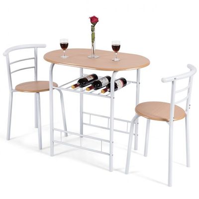 Tischgruppe 3 tlg modernes Design Küche Essgruppe Weinregal Natur
