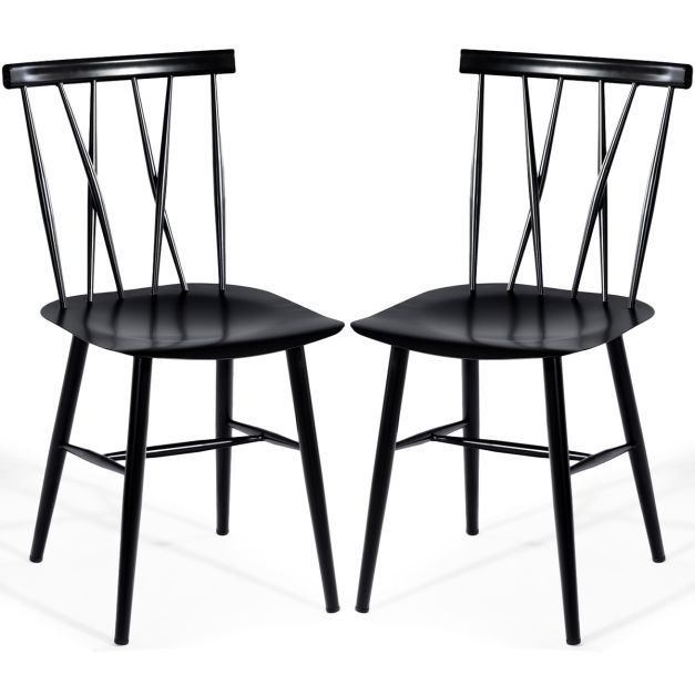 2er Set Esszimmerstühle aus Metall Industrie Trattoria Stuhl schwarz