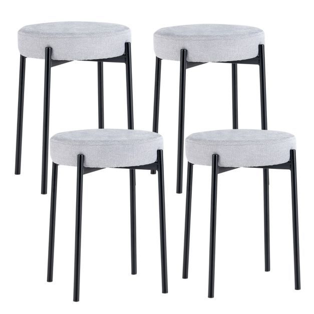 4er Set Hocker, Esszimmerstühle gepolstert Küchenstuhl stapelbar mit Metallbeinen Hellgrau