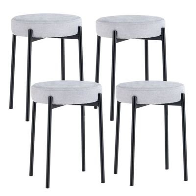 4er Set Hocker, Esszimmerstühle gepolstert Küchenstuhl stapelbar mit Metallbeinen Hellgrau