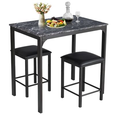 3 teiliges Esstisch Set Bartisch Set mit 2 Gepolsterten Barhockern Metallgestell schwarz