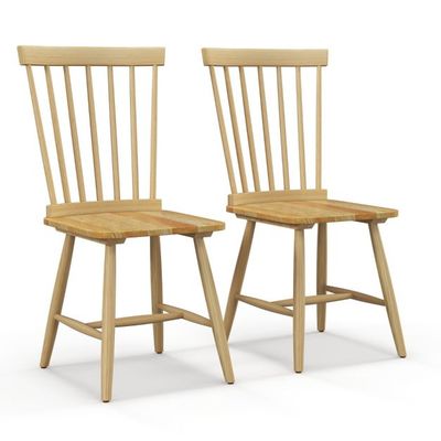 2er Set Esszimmerstühle Windsor Stuhl aus Holz mit Hoher Rückenlehne &amp; Fussstütze Natur