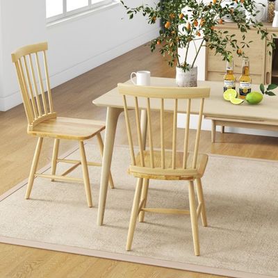 2er Set Esszimmerstühle Windsor Stuhl aus Holz mit Hoher Rückenlehne & Fussstütze Natur