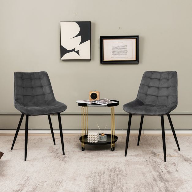 2er Set Stühle / Esszimmerstühle mit gepolsterten Rückenlehnen &amp; Sitzen Grau
