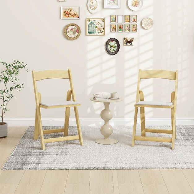 2er Set Klappstuhl mit gepolsterter Sitzfläche aus Gummibaumholz