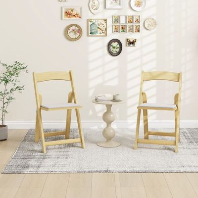 2er Set Klappstuhl mit gepolsterter Sitzfläche aus Gummibaumholz