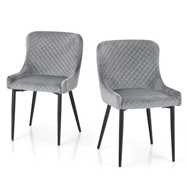 2er Set Esszimmerstühle mit Rücklehne und Metallbeinen Polsterstuhl Grau