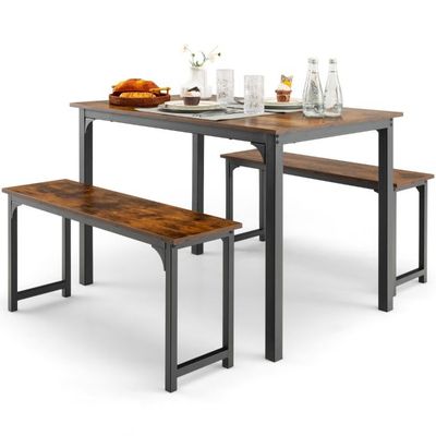 3er-Set Esstisch mit 2 Bänken Essgruppe 110 x 70 cm Küchentisch für 4 Personen Kaffee + Schwarz