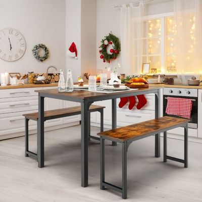 3er-Set Esstisch mit 2 Bänken Essgruppe 110 x 70 cm Küchentisch für 4 Personen Kaffee + Schwarz