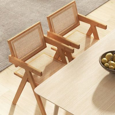 2er Set Esszimmerstuhl Küchenstuhl aus Bambus im Boho-Stil natur