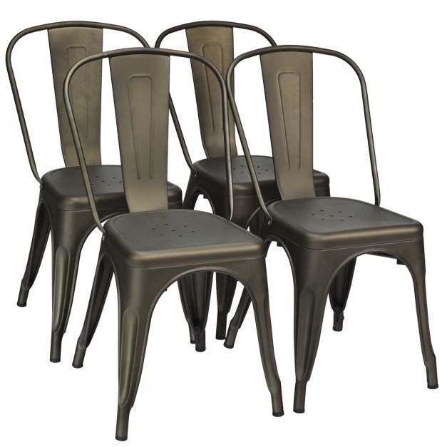 4er Set Esszimmerstühle, Vintage Bistrostuhl Rotguss