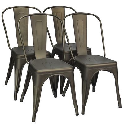4er Set Esszimmerstühle, Vintage Bistrostuhl Rotguss