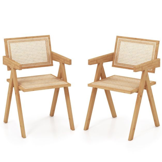 2er Set Esszimmerstuhl Küchenstuhl aus Bambus im Boho-Stil natur
