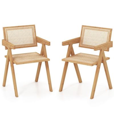 2er Set Esszimmerstuhl Küchenstuhl aus Bambus im Boho-Stil natur