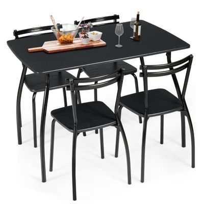5-teilig Esstisch-Set Moderne Essgruppe mit 4 Stühlen Sitzgruppe Schwarz