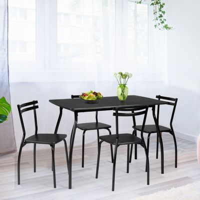 5-teilig Esstisch-Set Moderne Essgruppe mit 4 Stühlen Sitzgruppe Schwarz