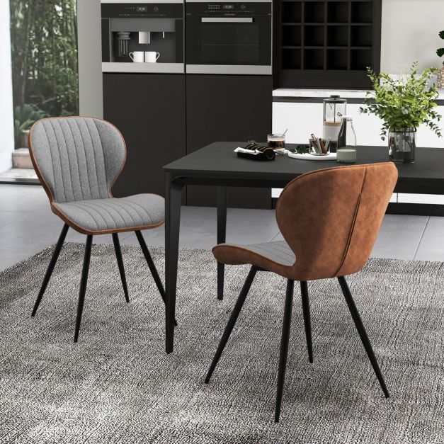2er Set Esszimmerstühle gepolsterte Akzentstühle mit gebogener Rückenlehne 57 x 49 x 81 cm Grau