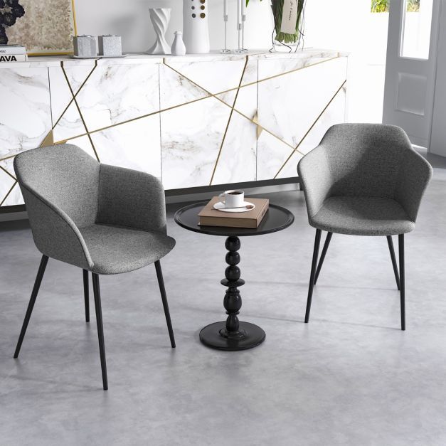 2er Set Esszimmerstühle, Polsterstuhl mit ergonomischer Rückenlehne Grau