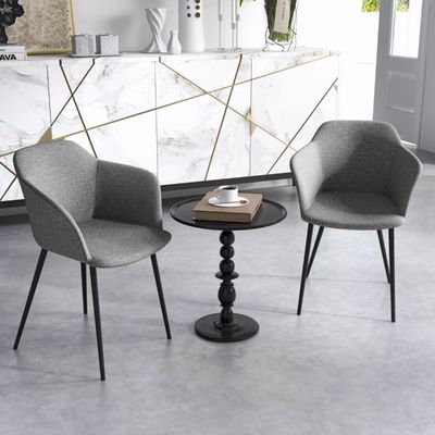 2er Set Esszimmerstühle, Polsterstuhl mit ergonomischer Rückenlehne Grau