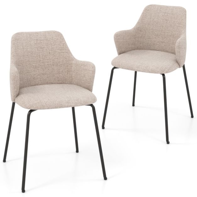 2er Set Esszimmerstühle gepolsterte Akzentstühle mit gebogener Rückenlehne 60 x 54 x 84 cm Beige