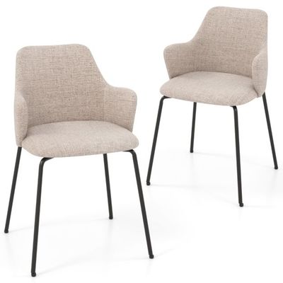 2er Set Esszimmerstühle gepolsterte Akzentstühle mit gebogener Rückenlehne 60 x 54 x 84 cm Beige