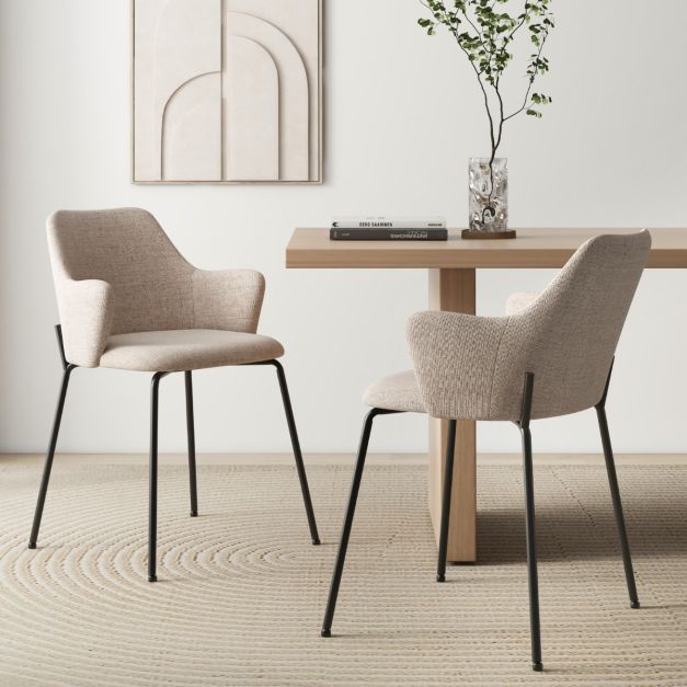2er Set Esszimmerstühle gepolsterte Akzentstühle mit gebogener Rückenlehne 60 x 54 x 84 cm Beige
