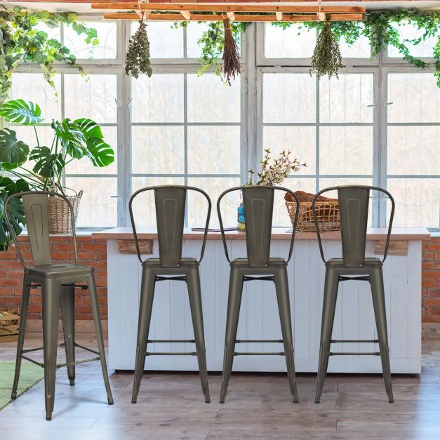 4er Set Restaurantstühle, Barhocker mit abnehmbarer Rückenlehne Rotguss