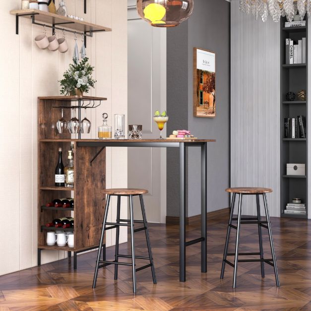 3-teiliges Bartisch- &amp; Stuhl-Set Industrieller Pub-Tisch &amp; Hocker Kaffee