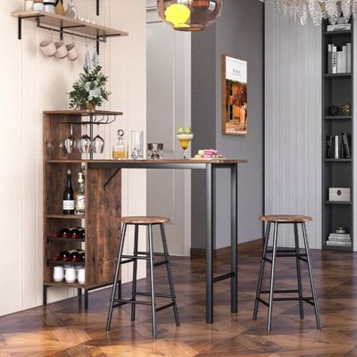3-teiliges Bartisch- &amp; Stuhl-Set Industrieller Pub-Tisch &amp; Hocker Kaffee