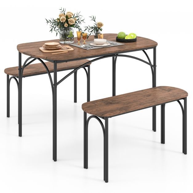 Esstisch Set 3-teilig Küchentisch mit 2 Bänken Essgruppe für 4 Personen Bartisch Set für Küche