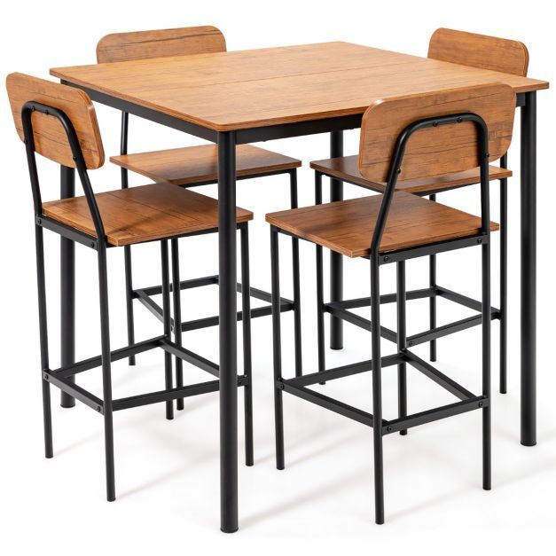 Ess-Set 5-Teiliges Esstisch-Set mit Tisch und 4 Barhockern Baumnuss