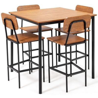 Ess-Set 5-Teiliges Esstisch-Set mit Tisch und 4 Barhockern Baumnuss
