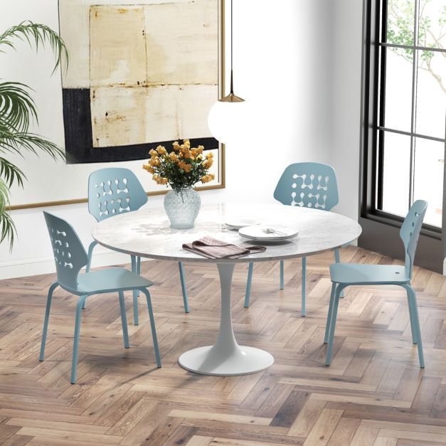 4er-Set moderner Esszimmerstuhl, Küchenstuhl Rückenlehne Blau