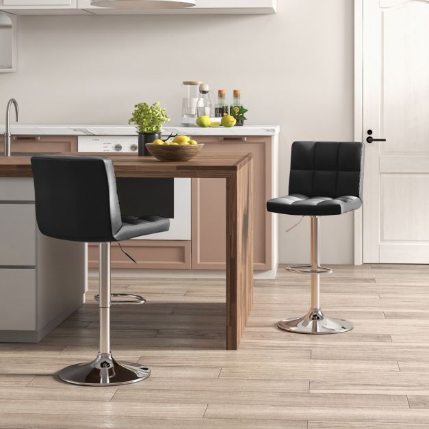 2er Set 360° Drehbarer Barhocker aus Kunstleder Höhenverstellbarer Barstuhl Sitzhocker schwarz