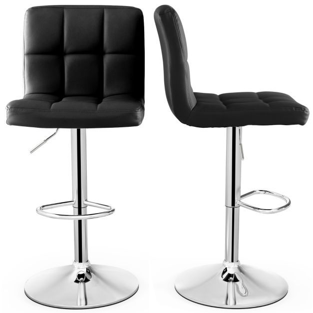 2er Set 360° Drehbarer Barhocker aus Kunstleder Höhenverstellbarer Barstuhl Sitzhocker schwarz
