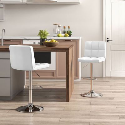 2er Set 360° Drehbarer Barhocker aus Kunstleder Höhenverstellbarer Barstuhl Sitzhocker weiss