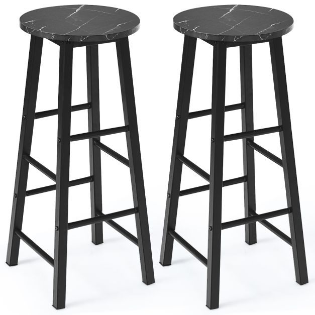 2er Set Barhocker mit Marmor Optik Barstühle Tresenhocker Schwarz