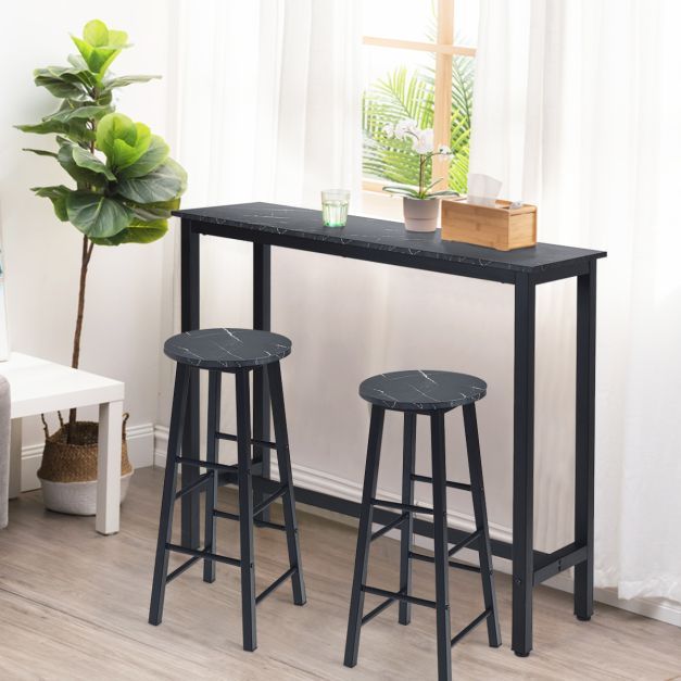 2er Set Barhocker mit Marmor Optik Barstühle Tresenhocker Schwarz