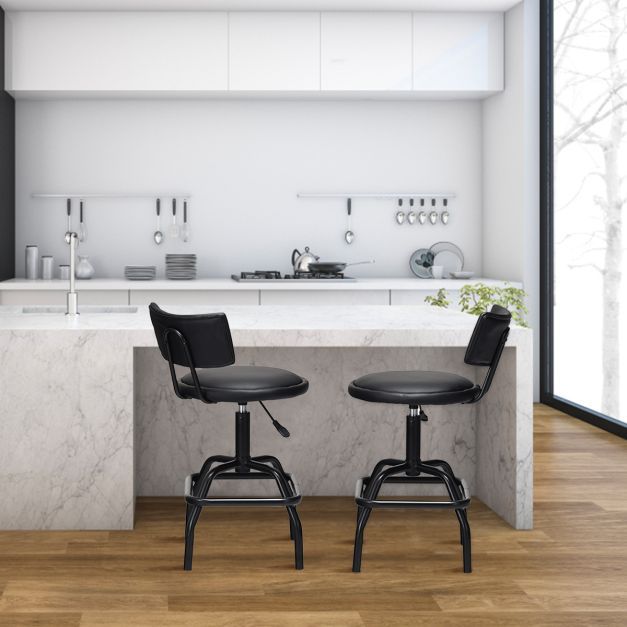 Höhenverstellbarer Barhocker mit Kunstleder & Gepolsterte Rückenlehne 360° Drehbarer Barstuhl