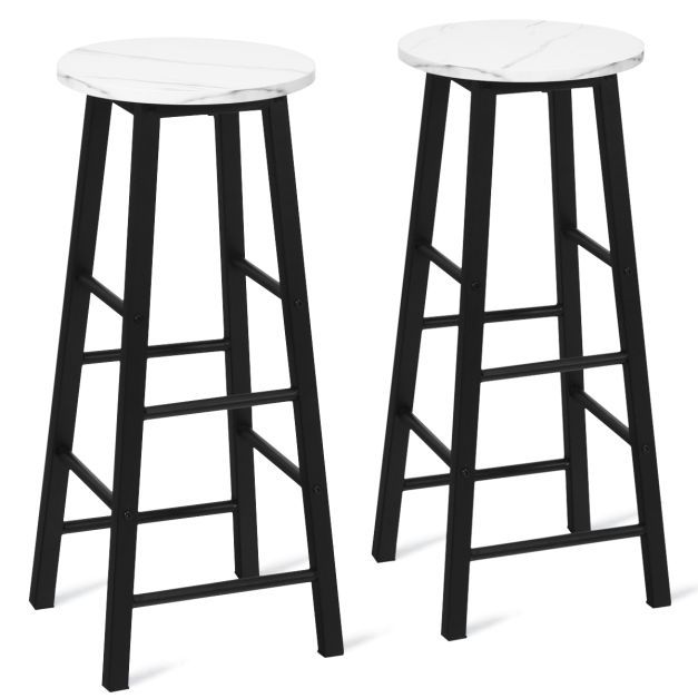 2er Set Barhocker mit Marmor Optik Barstühle Tresenhocker Weiss