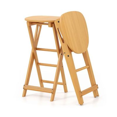 2er Set Klappbarer Barhocker aus Bambus mit Fussstütze Natur