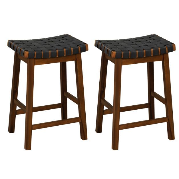 2er Set Holz Hocker mit geschwungener Sitzfläche Barhocker