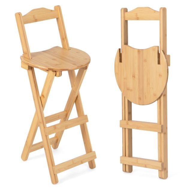 2er Set Klappbare Barhocker mit Lehne aus Bambus
