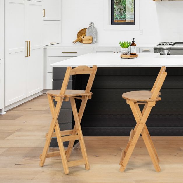 2er Set Klappbare Barhocker mit Lehne aus Bambus