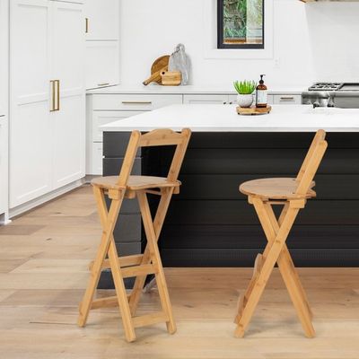 2er Set Klappbare Barhocker mit Lehne aus Bambus