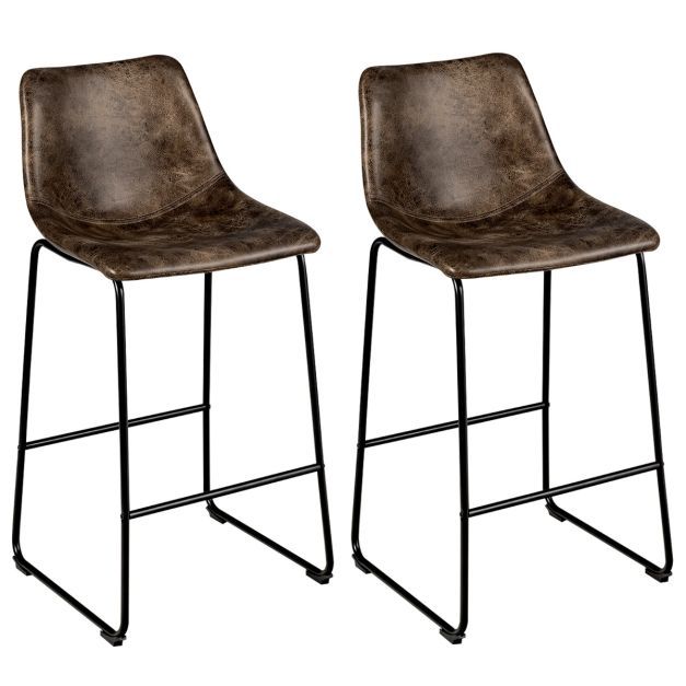 2er Set Barhocker aus Holz mit Rücklehne Tresenhocker mit Metallbeinen Gold